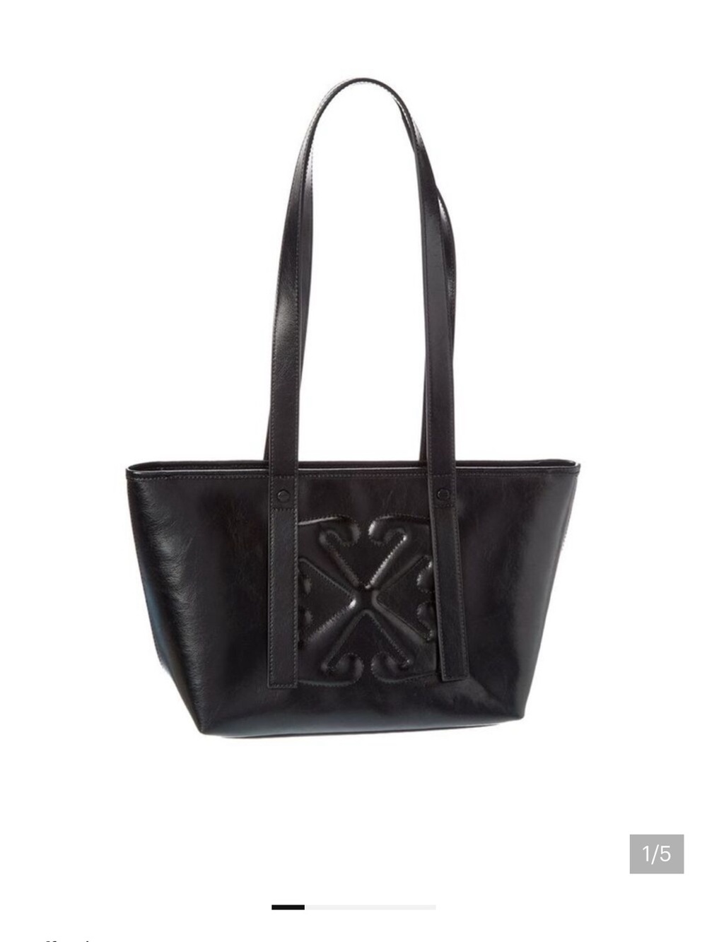 Black Leather Tote Bag with Raised Cross Motif